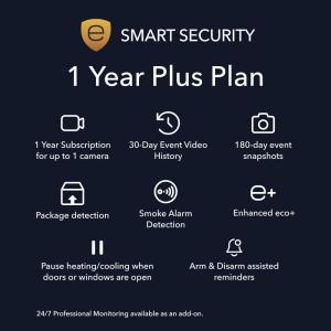 imageecobee Smart Security Plus Plan  1 Year Subscription up to 1 Camera 30day video history person detection package detection Security Surveillance and Monitoring Home Security Arm and Disarm Cancel Anytime